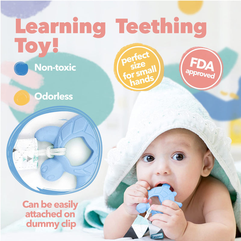 [Australia] - Liname Baby Teething Set Includes Teething Mitten for Babies & Teething Toy - Baby Chew Toy and Teething Glove - Safe(BPA Free) Infant Teething Mitt - Baby Teether Toy - Hand Teether for Babies Blue 