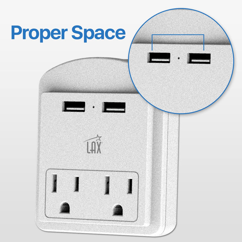 [Australia] - LAX Gadgets Multi-Plug Outlet - Surge Protectors 2 Wall Outlet Extender with 2 USB Ports - Suitable for Home, Office, & School - White 2 Wall Outlets and 2 USB Ports 