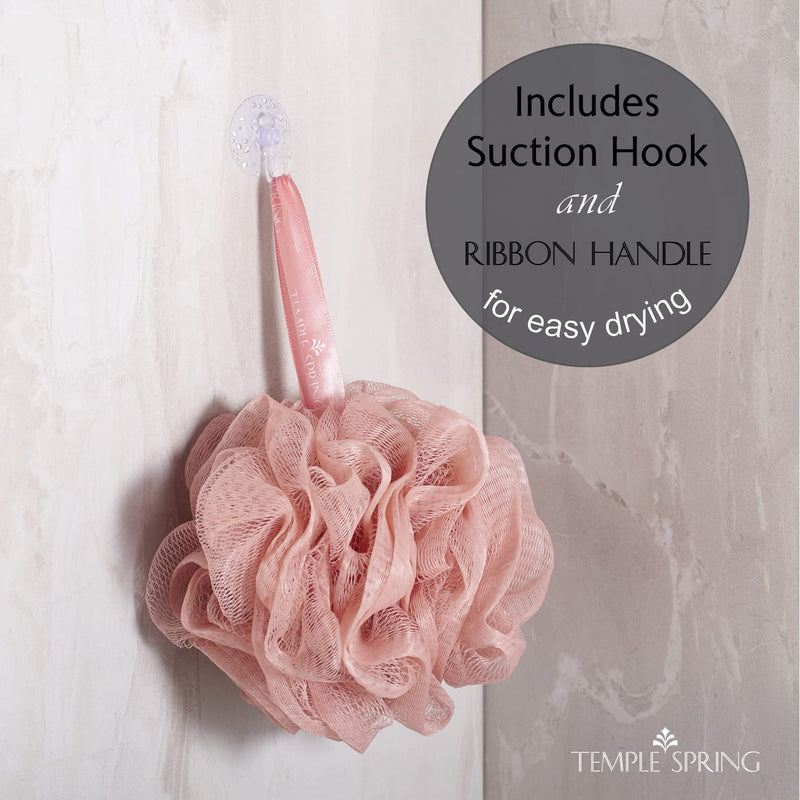 [Australia] - Temple Spring, Eco Recycled Shower Pouf, Bath Loofah, Body Brush, Mesh Sponge, Exfoliating Bath Scrunchie, Multi Pack Bathroom Puff, Toiletries, Foam Balls (Coral Pink) Coral Pink 