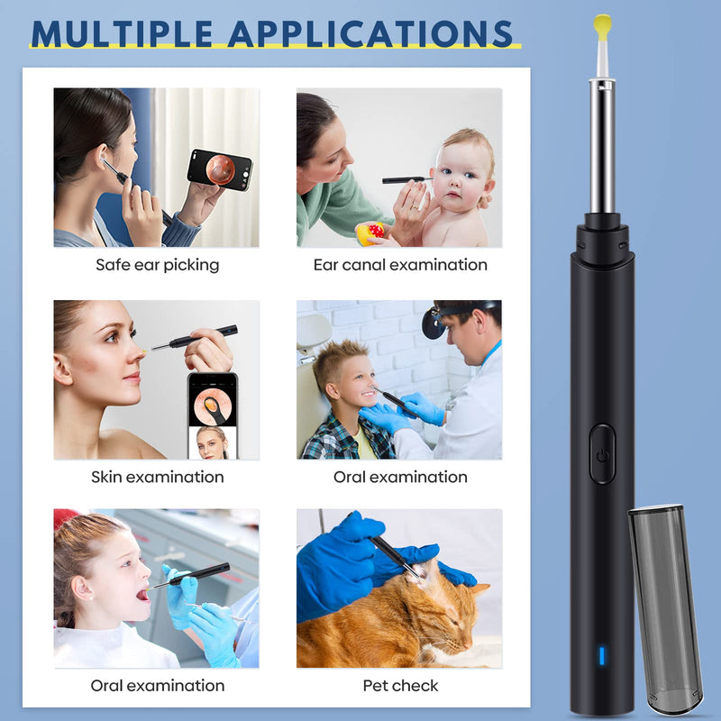[Australia] - Ear Wax Removal, Hendoct Ear Cleaner Kit, Ear Wax Removal Tool with Camera, with 1080P HD Wireless Ear Otoscope with 6 LED Lights, for Adult, Kids and Pets, for iPhone, iPad, Android Smart Phone Ear picker kits 14pcs Black 