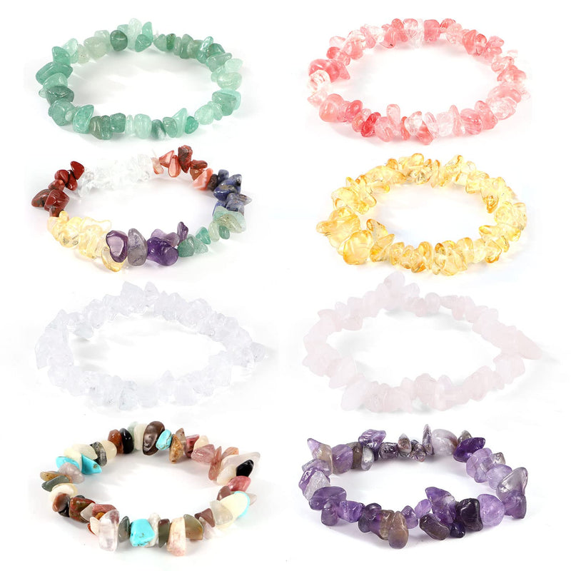 [Australia] - Yafe Chakra Bracelets for Women, 8pcs Natural Colorful Crystal Bracelets for 7 Chakra Lrregular Gemstone Bracelets Crystal Chip Bracelet for Women Men 