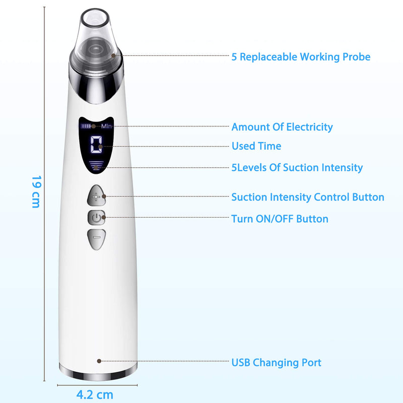 [Australia] - EHOULD Blackhead Remover Vacuum -Facial Pore Cleanser Electric Acne Comedo Extractor Kit USB Rechargeable 5 Suction Power Blackhead Suction Tool with for Facial Skin 