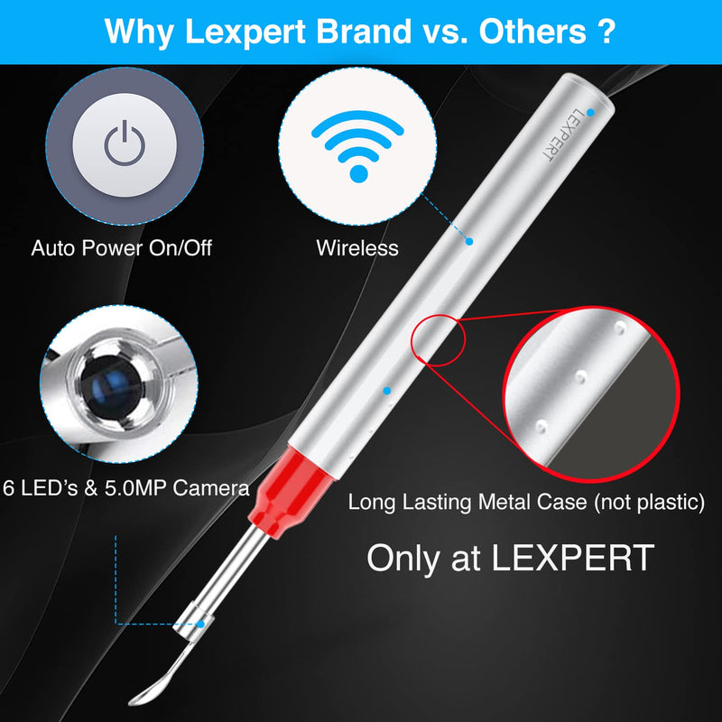 [Australia] - Ear Wax Removal Otoscope Wireless with Free Container and Ear Pick Set - Earwax Remover Tool - Ear Cleaner with Camera - 1080p with 6 LED Lights - Visual Ear Camera Safe Ear Pick Ear Cleaning 