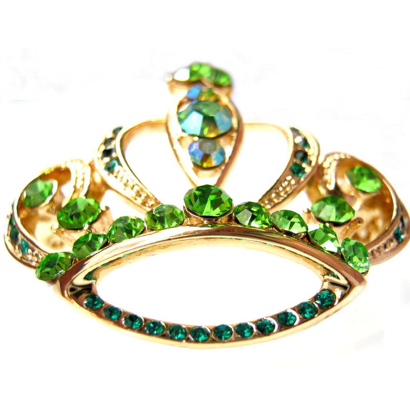 [Australia] - Navachi 18k Gold Plated Green Crystal Royal Crown Az7321b Brooch Pin 