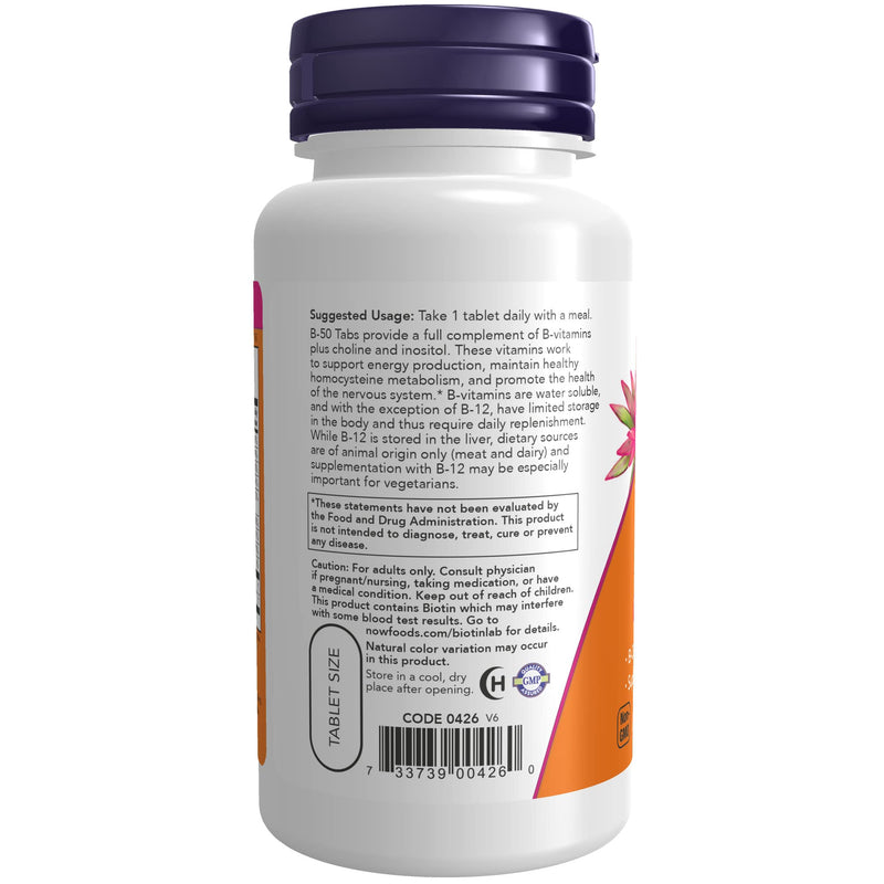 [Australia] - NOW Supplements, Vitamin B-50 mg, Energy Production*, Nervous System Health*, 100 Tablets 