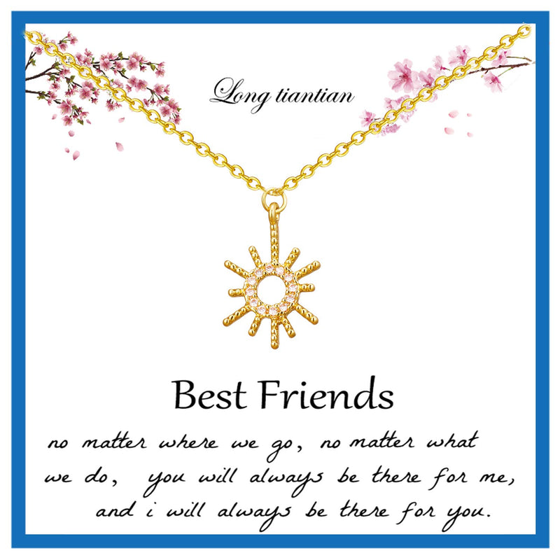 [Australia] - Long tiantian BFF Necklace for 2 Cactus Sun Lotus Moon Necklace Love Knot Arrow Evil Eye Necklace Friendship Gift (Gold & Silver) Sun bff for 2 