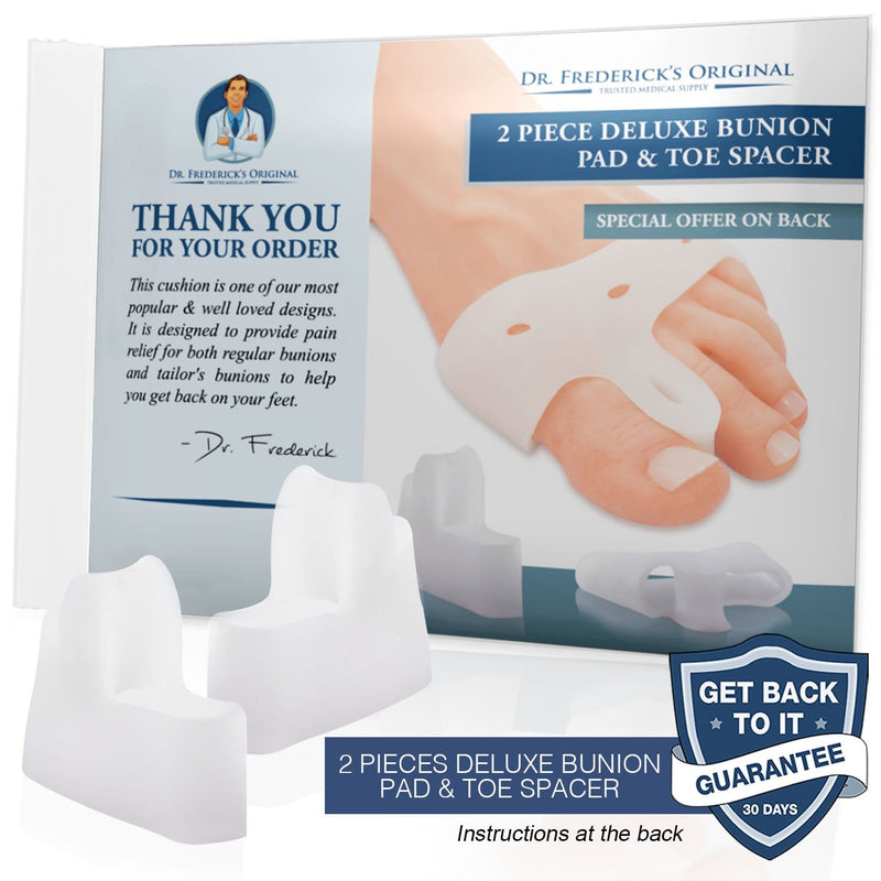 [Australia] - Dr. Frederick's Original Deluxe Bunion Pad & Toe Spacer - 2 Pieces - Soft Gel Toe Separators for Active People - Pain Relief for Bunions & Tailor's Bunions - Heavy Duty Heavy Duty - One Size Fits All 