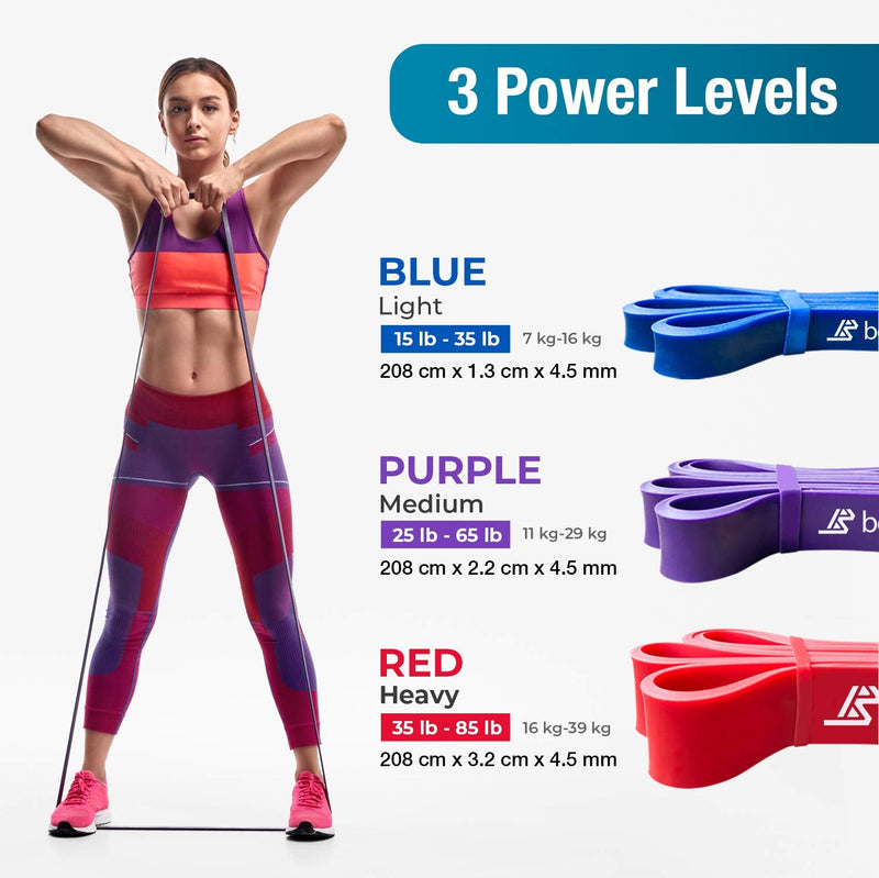 [Australia] - Beenax Resistance Bands Pull Up Assist Bands Set, 3 Pack - 3 Different Levels Workout Exercise Bands for CrossFit, Powerlifting, Muscle and Strength Training, Stretching, Mobility, Yoga - Men & Women 
