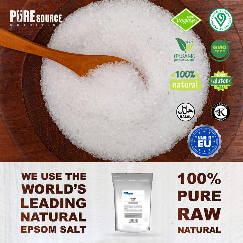 [Australia] - Organic Epsom Salt Vegan Epsom Salts for Bath Bathing Bath Bombs | 100% Pharmaceutical | FCC Food Grade | Natural Magnesium Sulphate by Pure Source Nutrition (1kg) 1kg 