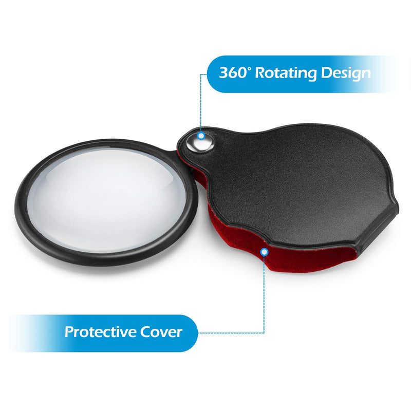 [Australia] - 2PCS Upgrade 10X Small Magnifying Glasses for Kids/Senior, Pocket Magnifier for Reading/Close Work, Mini Folding Magnifying Magnify Glass with Protective Sheath, Ideal for Repairing/Hobby/Coins, 1.96" 
