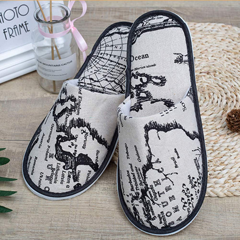 [Australia] - EMVANV Disposable House Guest Slippers, Portable Map Print Closed Toe Sandals Linen Spa Hotel Slippers Non Slip Slippers for Home Camping Travel Spa(Size:Man 1pair) man 1pair 