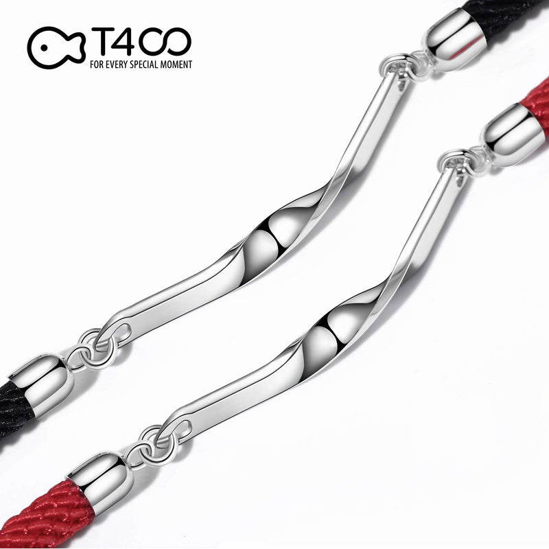 [Australia] - T400 925 Sterling Silver Black Red Mobius Ring Braided Rope Bracelet Valentine's Day Couple Gift for Women Girls Men Boys 