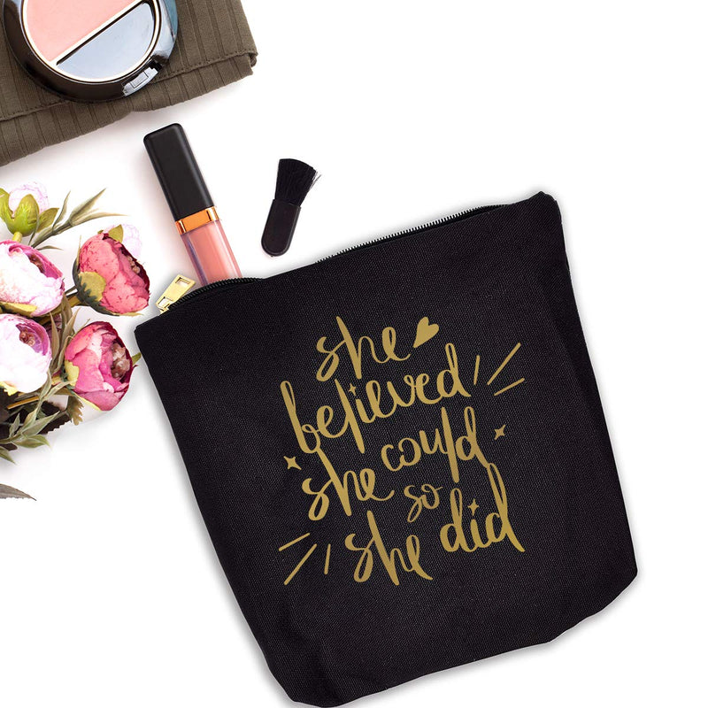 [Australia] - She Believed She Could So She Did-Inspirational Makeup Bag,Gift for Boss Lady Strong Female Gifts Ideas Woman Bosses Manager Boss Babe,Congratulations, Graduation, Promotion, Going Away, Job Change-BG 