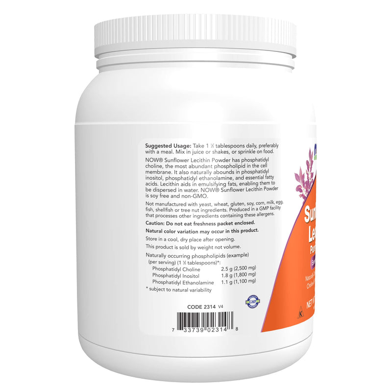 [Australia] - NOW Supplements, Sunflower Lecithin with naturally occurring Phosphatidyl Choline and Other Phosphatides, Powder, 1-Pound 