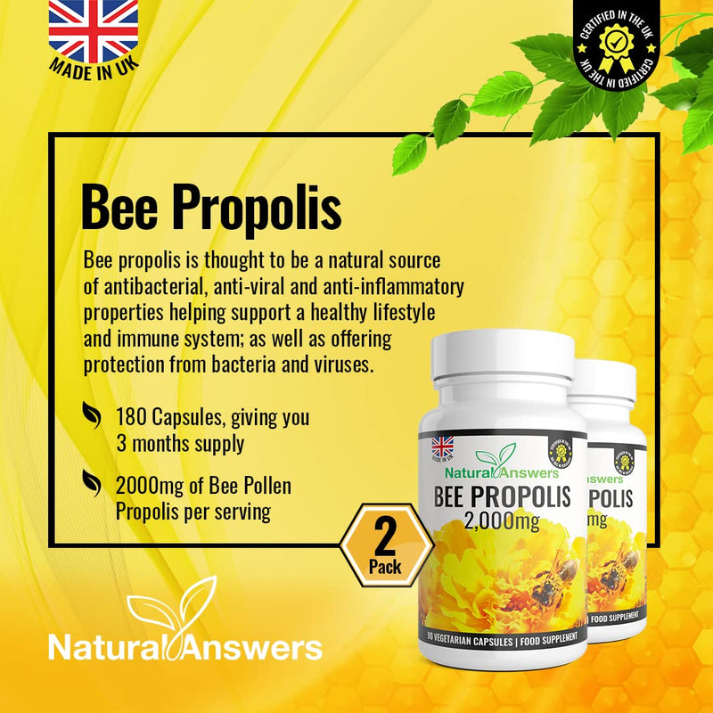 [Australia] - 180 Capsules Pure Bee Propolis 2000mg - 1000mg Per Capsule, 2000mg per Serving, 100% Suitable for Vegetarians 