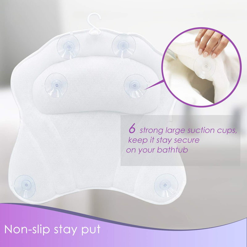 [Australia] - AEROiVi Bath Pillows for Tub Neck and Back Support, Bathtub Pillow with Headrest Cushion, 6 Non Slip Suction Cups 