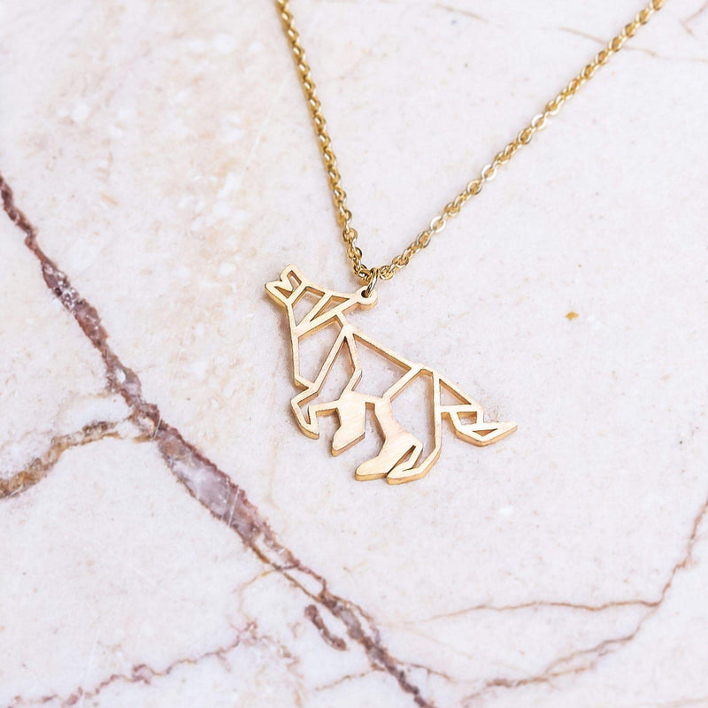 [Australia] - La Menagerie Wolf Gold Origami Jewelry & Gold Geometric Necklace – 18 Karat Plated Gold Necklace & Wolf Necklaces for Women – Wolf Necklace for Girls & Origami Necklace 