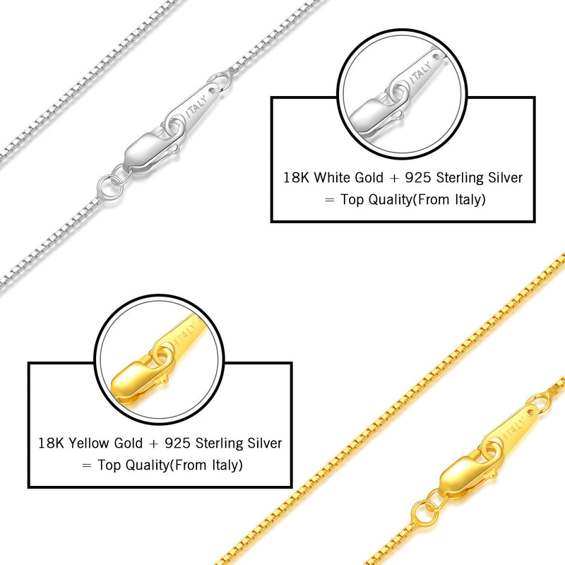 [Australia] - Fodizi 18K Gold Plated Sterling Silver Chain for Women Girl Italy Silver Chain Necklace 0.8mm 925 Sterling Box Chain - 16/18/20/22/24 Inch 18K White Gold 24.0 Inches 