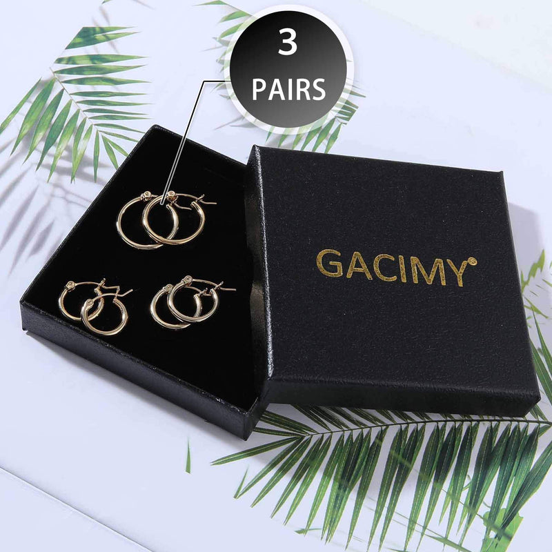 [Australia] - Gacimy Gold Hoop Earrings for Women, 14K Gold Plated Hoops with 925 Sterling Silver Post Gold 14-16-20mm 