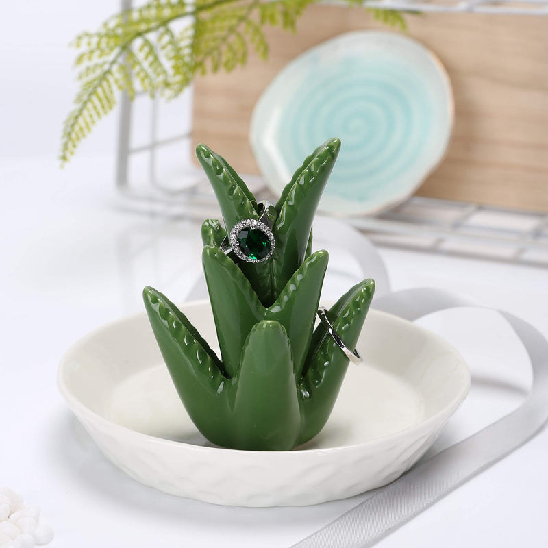 [Australia] - HOME SMILE Ceramic Aloe Ring Holder with Derorative White Dish Dish for Jewelry,Christmas Birthday Gifts 