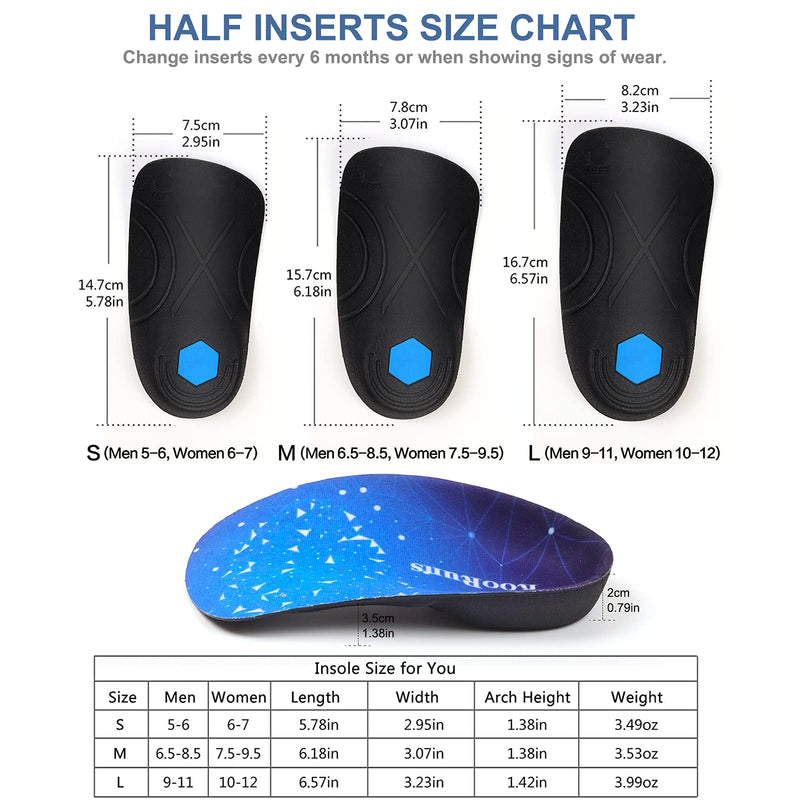 [Australia] - RooRuns Plantar Fasciitis 3/4 Length Insoles for Men Women, High Arch Support Orthotic Shoe Inserts for Work Boots, Flat Feet, Over-Pronation, Supination, Heel Spurs Pain Relief - Walking Running, M M (Men's 6.5-8.5, Women's 7.5-9.5) 
