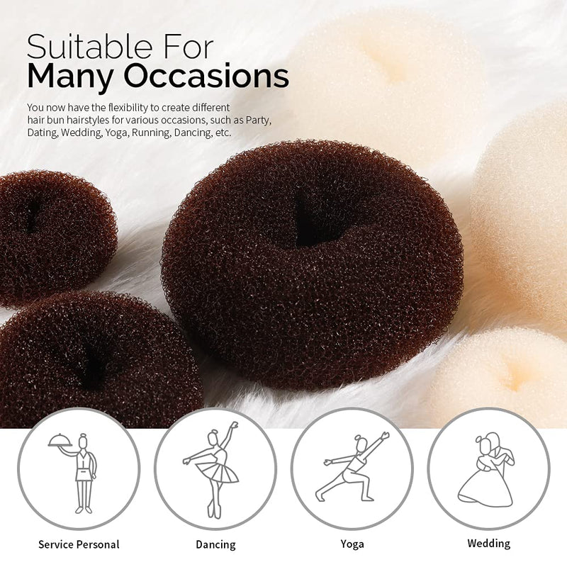 [Australia] - FANDAMEI 8pcs Hair Donut Bun - Dark Brown & Beige Donut Bun Maker, 5pcs Hair Bands, 20 pcs Hair Pins 