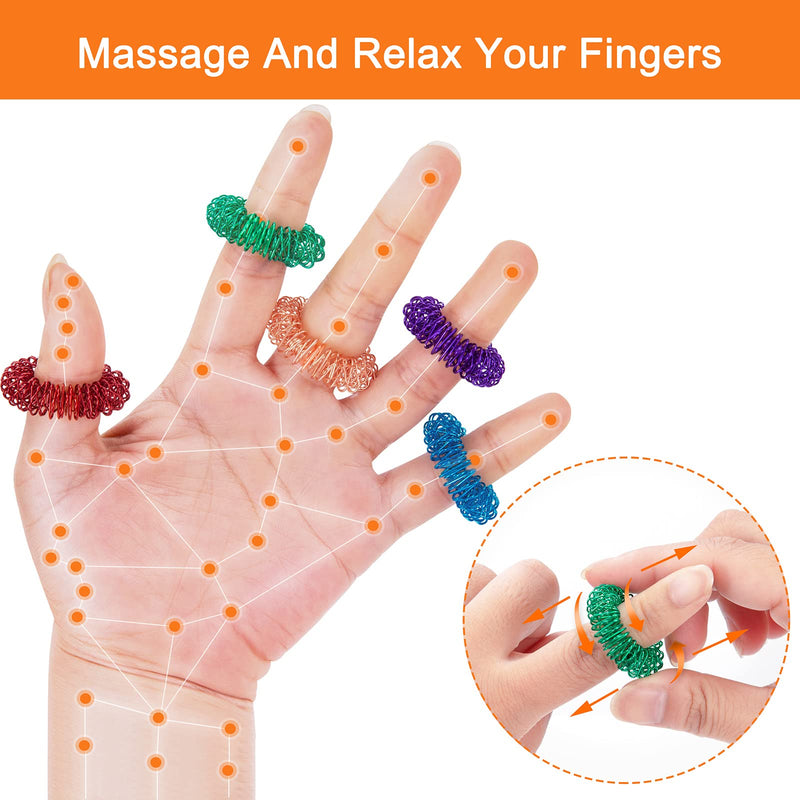[Australia] - Heveer Acupressure Ring Massage Rings for Fingers Spiky Sensory Finger Rings for Stress Relief Adults Teenagers 8 Colours 32 Pieces 
