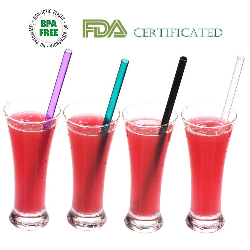 [Australia] - Dakoufish Reusable Smoothie Straws 9 inch Long Wide Mouth Clear Plastic Straight Drinking Straws Set of 8 with Cleaning Brush (mix4color, 9 inch) 9inch Mix Color 