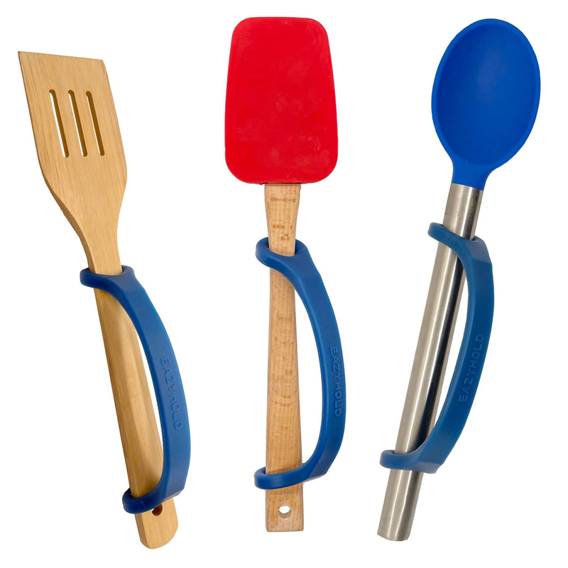 [Australia] - EazyHold Navy Silicone Universal Cuff, Large to X-Large Hands, Fits Adaptive Eating and Weighted Utensils, Foam Tubing, Thick Easy Grip Handles, Grooming, Daily Living Aid 2-Pack 8" 