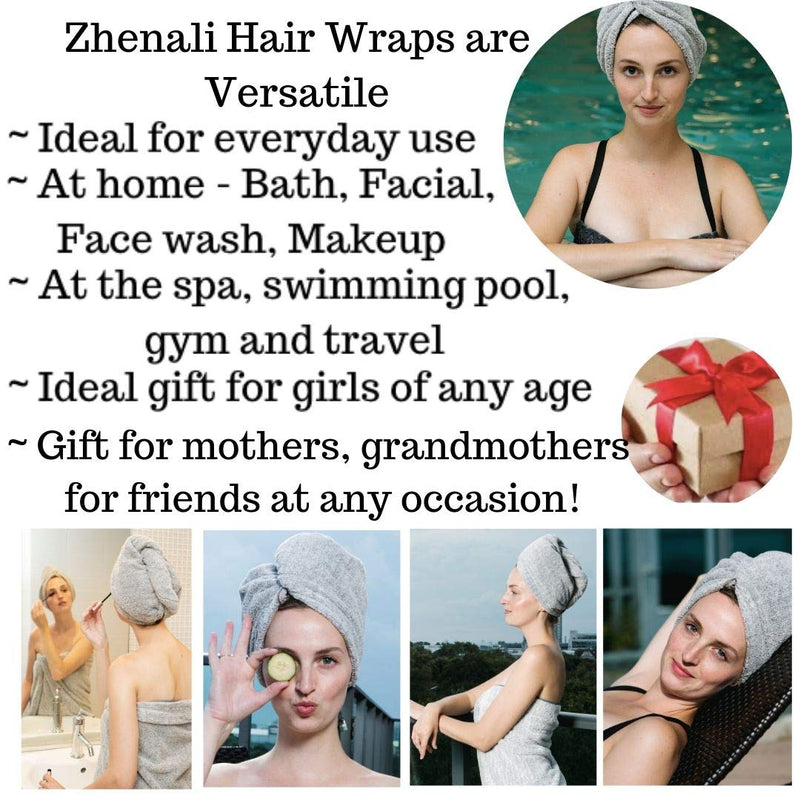 [Australia] - Zhenali Hair Drying Towel Wrap for Women. 2 Pack - Bamboo and Cotton Hair Towel for Drying Your Hair Naturally. Ultra- Soft, Super Absorbent Bath Turban for Thick, Long, Short or Curly Hair. 