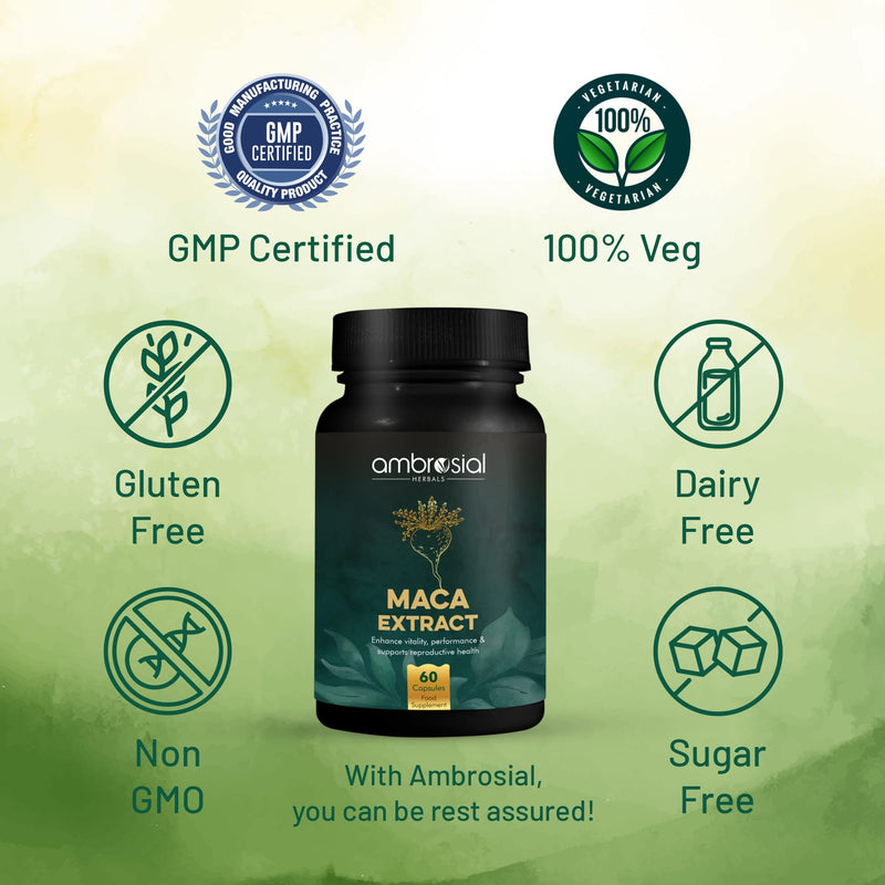 [Australia] - Ambrosial Maca Root Capsules for Women & Men | High Strength 500 mg Maca Powder per Capsule | Supports Building Stamina & Energy | 60 Vegan Capsules 