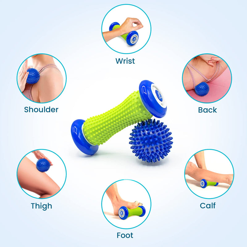 [Australia] - Beenax Foot Massage Roller and Hard Spiky Ball Set - Perfect for Plantar Fasciitis Recovery, Wrists and Forearms Exercise, Arm Pain, Trigger Point - Designed to Relieve Stress and Relax Tight Muscles 