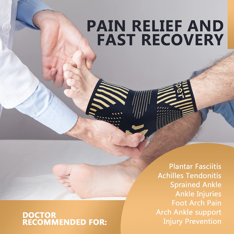 [Australia] - Copper Ankle Brace Support for Men & Women (Pair), Best Ankle Compression Sleeve Socks for Plantar Fasciitis, Sprained Ankle, Achilles Tendon, Pain Relief, Recovery, Sports Medium (Pack of 2) 