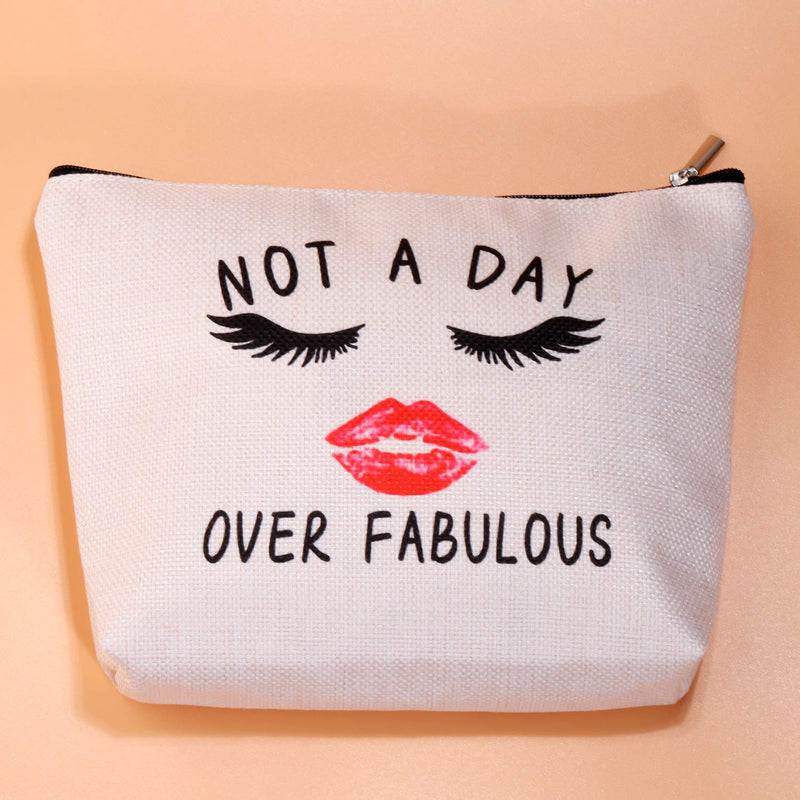 [Australia] - PXTIDY Not A Day Over Fabulous Birthday Cosmetic Bag Birthday Makeup Bag Funny Birthday Travel Pouch Case Gifts for Women Her Mom Grandma Friend Gift Ideas (Beige) Beige 