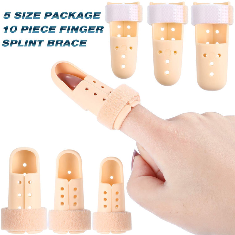 [Australia] - 10 Pieces Finger Splint Mallet Finger Support Finger Splint Brace Plastic Finger Support Protector for Adjustable Finger Immobilizer for Basketball Finger Joint Protection, 5 Sizes 