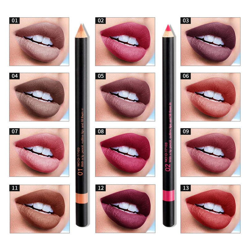 [Australia] - 12Pcs Lot Set 12 Colors Lip Liner Pencil Waterproof Non-marking Matt Velvet Lipstick Pen 