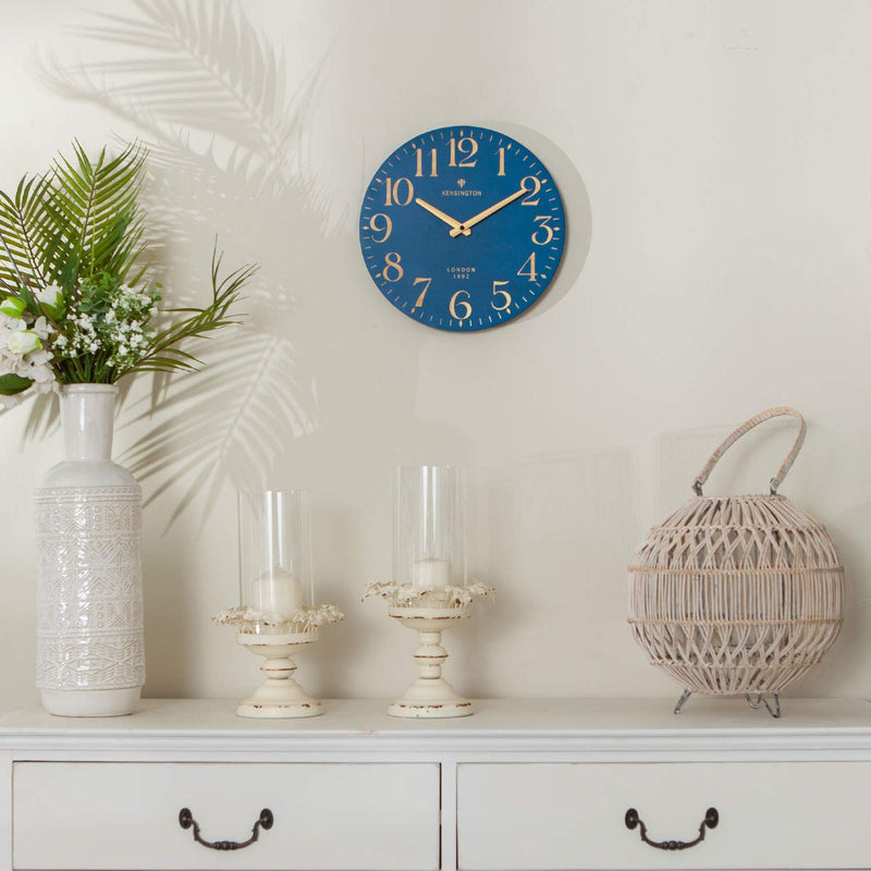 [Australia] - NIKKY HOME 12 Inch Navy Blue Wooden Wall Clock - Battery Operated Silent Non Ticking Clock Home Decor for Kitchen, Living Room, Bedroom, Office 