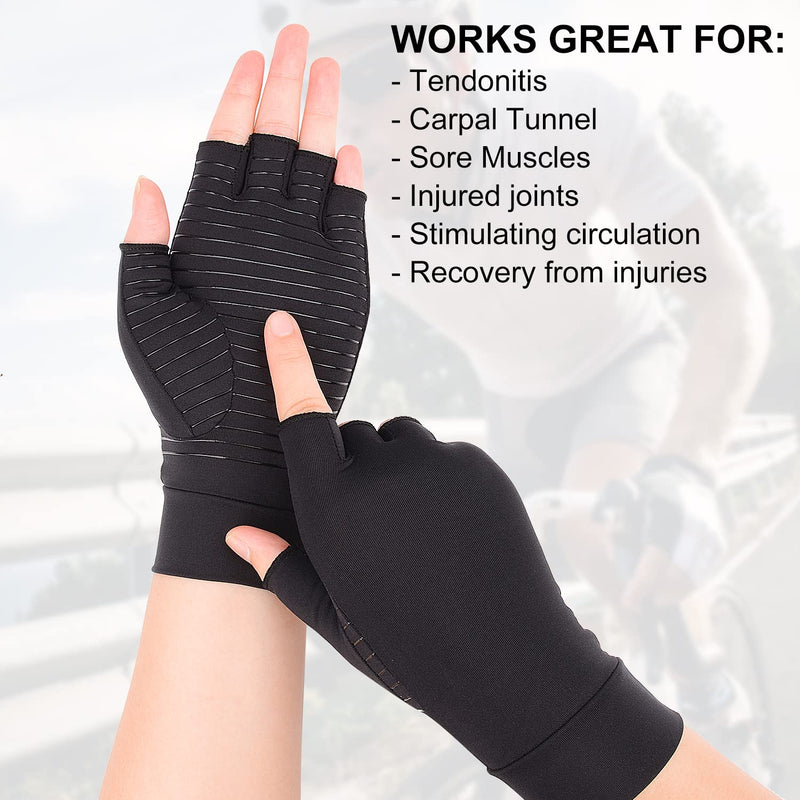 [Australia] - supregear Copper Arthritis Gloves (1 Pair), Rheumatoid Compression Fingerless Gloves M 