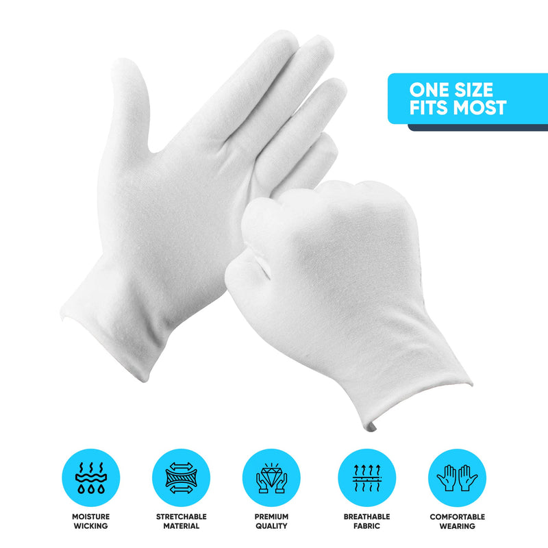 [Australia] - Cotton Gloves White - Soft Breathable Moisturizing 10 Pairs for Eczema Silver Costume Dry Hand Cleaning Archival Inspection Medium 