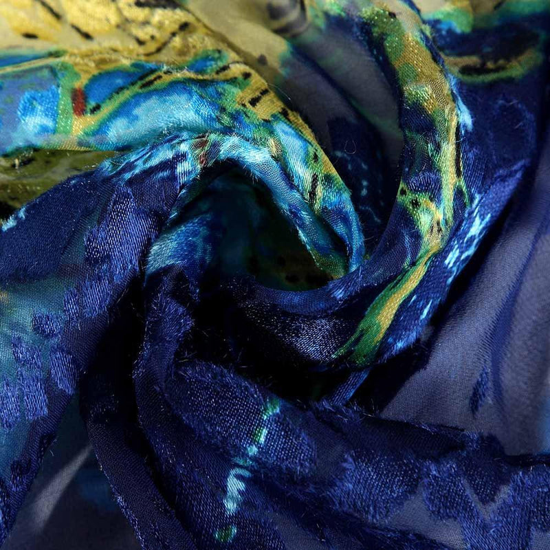 [Australia] - Signare Watercolour Satin Scarf Light Weight Silk Scarf for Women Blue 