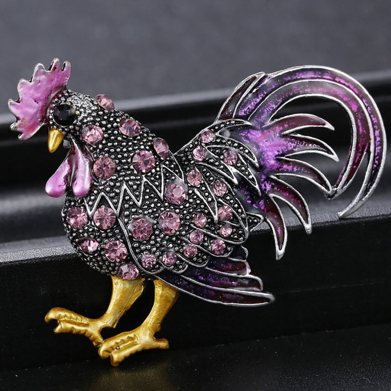 [Australia] - kingfishertrade-ltd Trendy Statement Rooster Cock with Rhinestones Brooch Pins for Unisex Child/Women/Men's Clothing Decorate Purple 