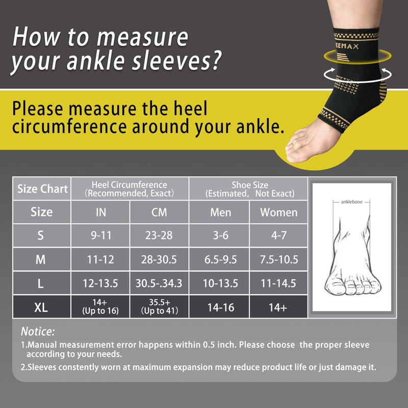 [Australia] - Copper Ankle Brace Set of 2, Copper Infused Compression Ankle Sleeve Support for Women and Men Plantar Fasciitis, Sprained Ankle, Achilles Tendon, Pain Relief, Recovery, Running, Exercise Large Golden Black 