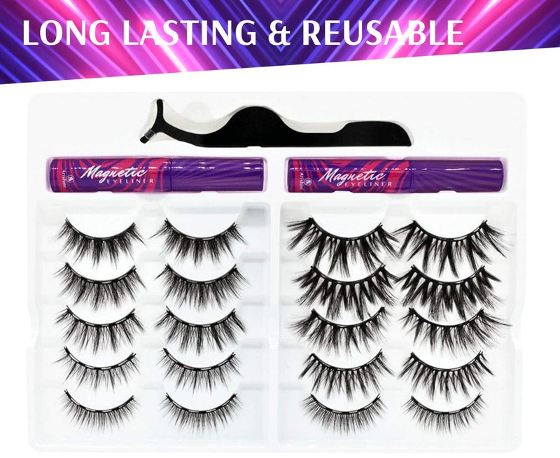 [Australia] - Arishine 3D 5D Magnetic Eyelashes with Eyeliner - Magnetic Eyeliner and Magnetic Eyelash Kit - Eyelashes With Natural Look - Comes With Applicator - No Glue Needed 