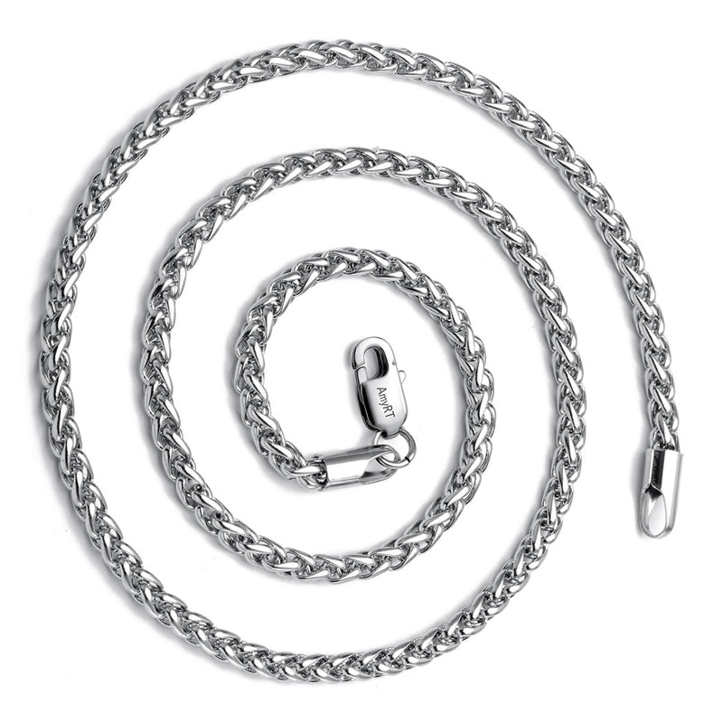 [Australia] - AmyRT Jewelry 3mm Titanium Stainless Steel Womens & Mens Silver Wheat Chain Necklace 16 to 30 Inches 30.0 Inches 