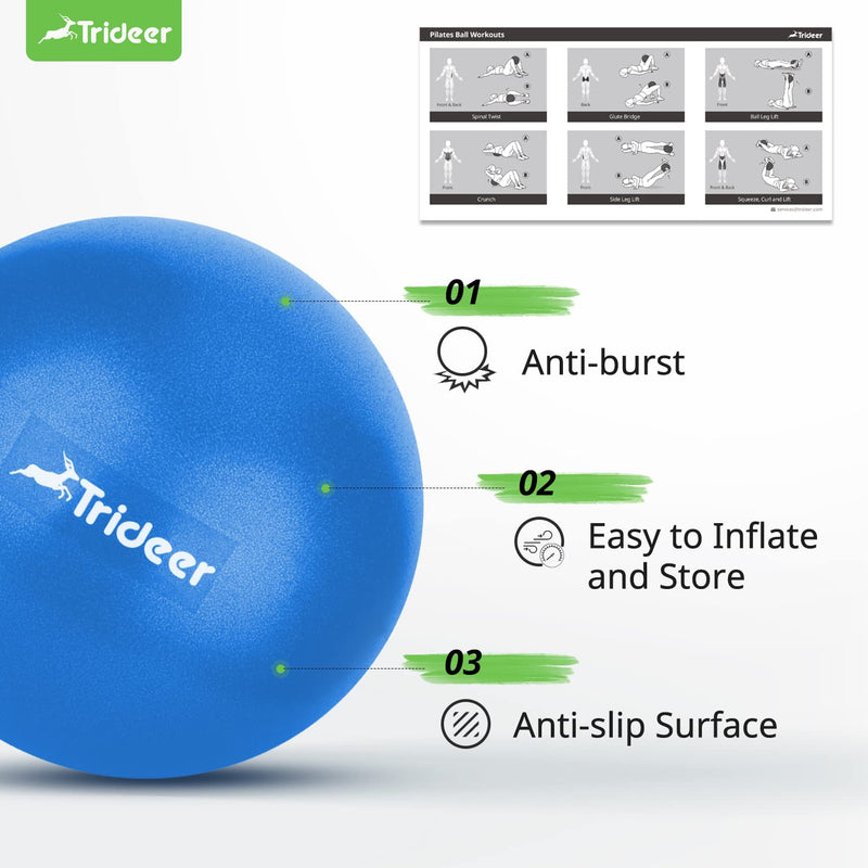 [Australia] - Trideer Pilates Ball 9 Inch Core Ball, Small Exercise Ball with Exercise Guide Barre Ball Bender Ball Mini Yoga Ball for Pilates, Yoga, Core Training, Physical Therapy, Balance, Stability, Stretching Dark Blue 23cm 