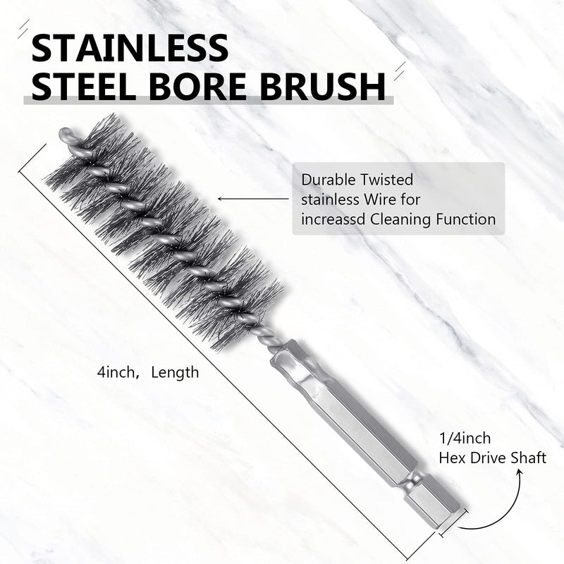 [Australia] - 8 Pieces Wire Brush Drill Bore Cleaning Brush Set with 1/4 Inch Hex Shank Stainless Steel Wire Twisted Brush for Drill Impact Driver, 8 Sizes Silver 