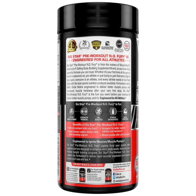[Australia] - Nitric Oxide Supplement | Six Star Nitric Oxide Fury Pre-Workout | Pre Workout Nitric Oxide Pills for Men & Women | Sports Nutrition Pre-Workout Products | Nitric Oxide Pre Workout Pills, 60 Count 