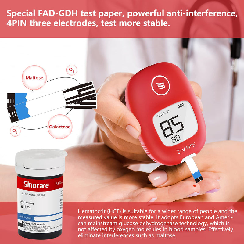 [Australia] - Blood Glucose Test Strips 50pcs & Lancing Devices, Only for Sinocare Safe AQ Smart Glucometer or Safe AQ Voice Glucometer 100 Piece Set 