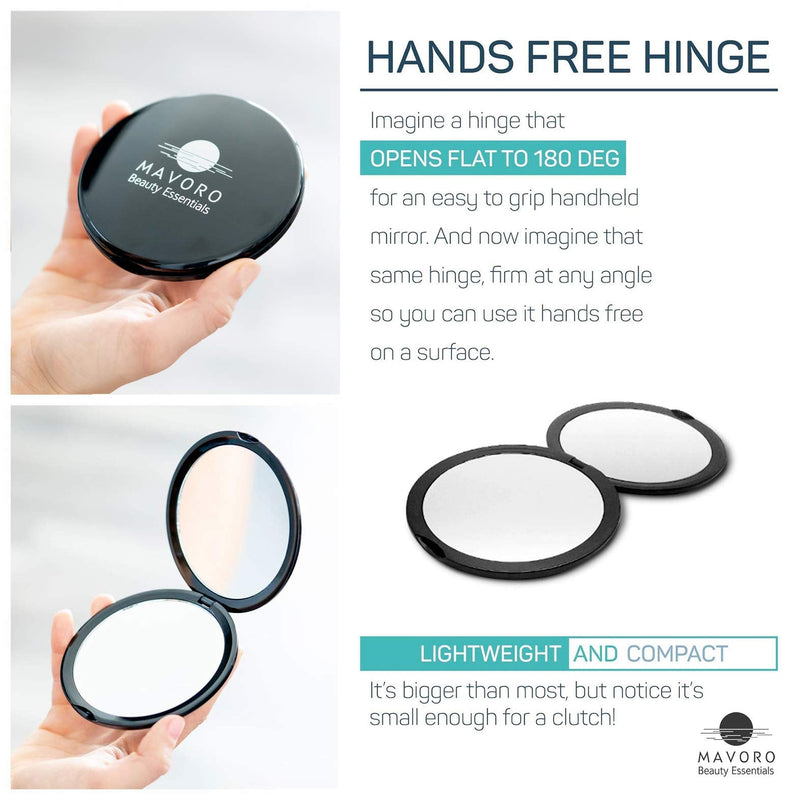 [Australia] - Magnifying Compact Mirror for Purses, 1x/10x Magnification – Double Sided Travel Makeup Mirror, 4 Inch Small Pocket or Purse Mirror. Distortion Free Folding Portable Compact Mirrors (Black) Black 