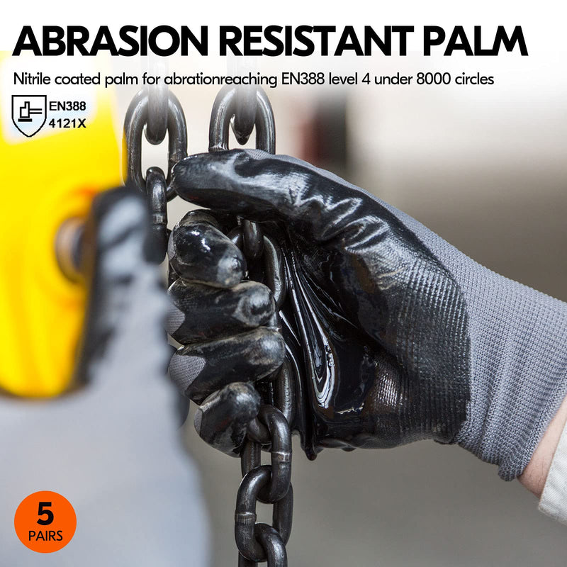 [Australia] - Vgo 5Pairs Safety Work Gloves,Gardening Gloves,Non-Slip Nitrile coating,Dipping Gloves(Size M,Grey,NT2110) M (Pack of 5) Green 